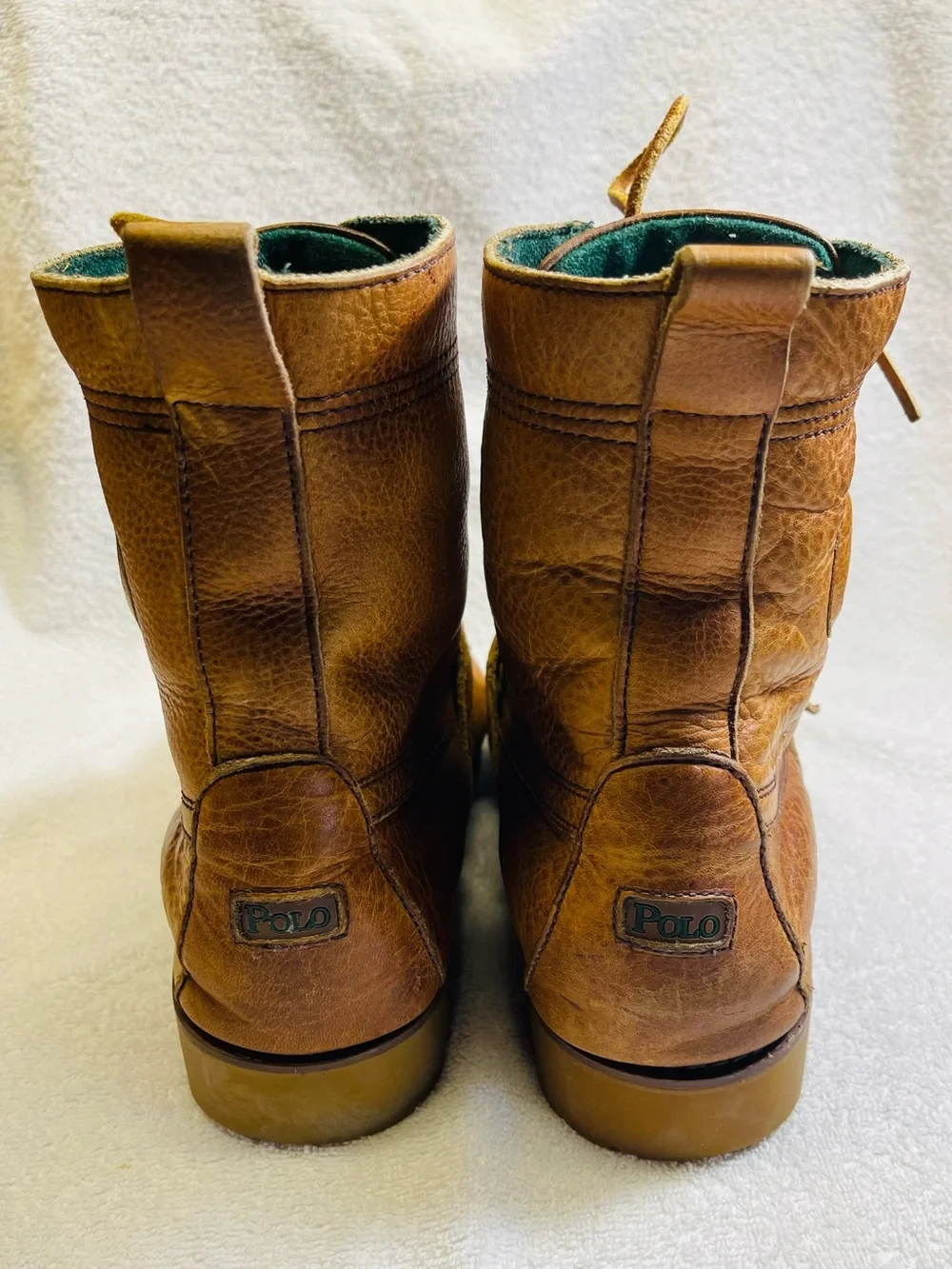 Polo Ralph Lauren Tumbled Leather Buckle Ranger Brown Tan Boots Mens 12